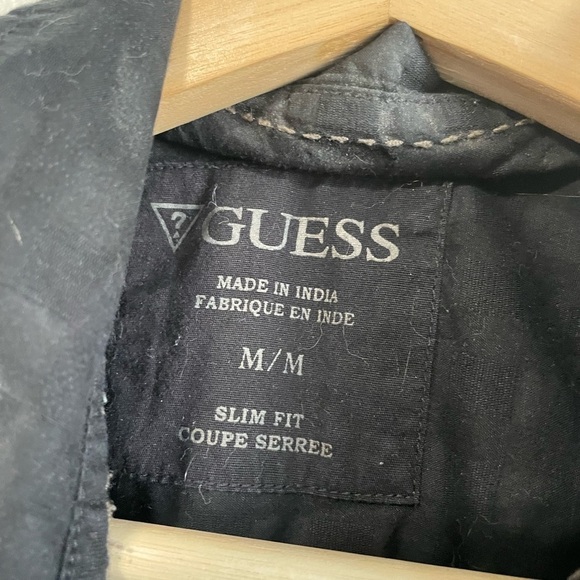 Guess Black Dark Grey Square Print Long Sleeve Dress Button Up Shirt - Picture 4 of 6